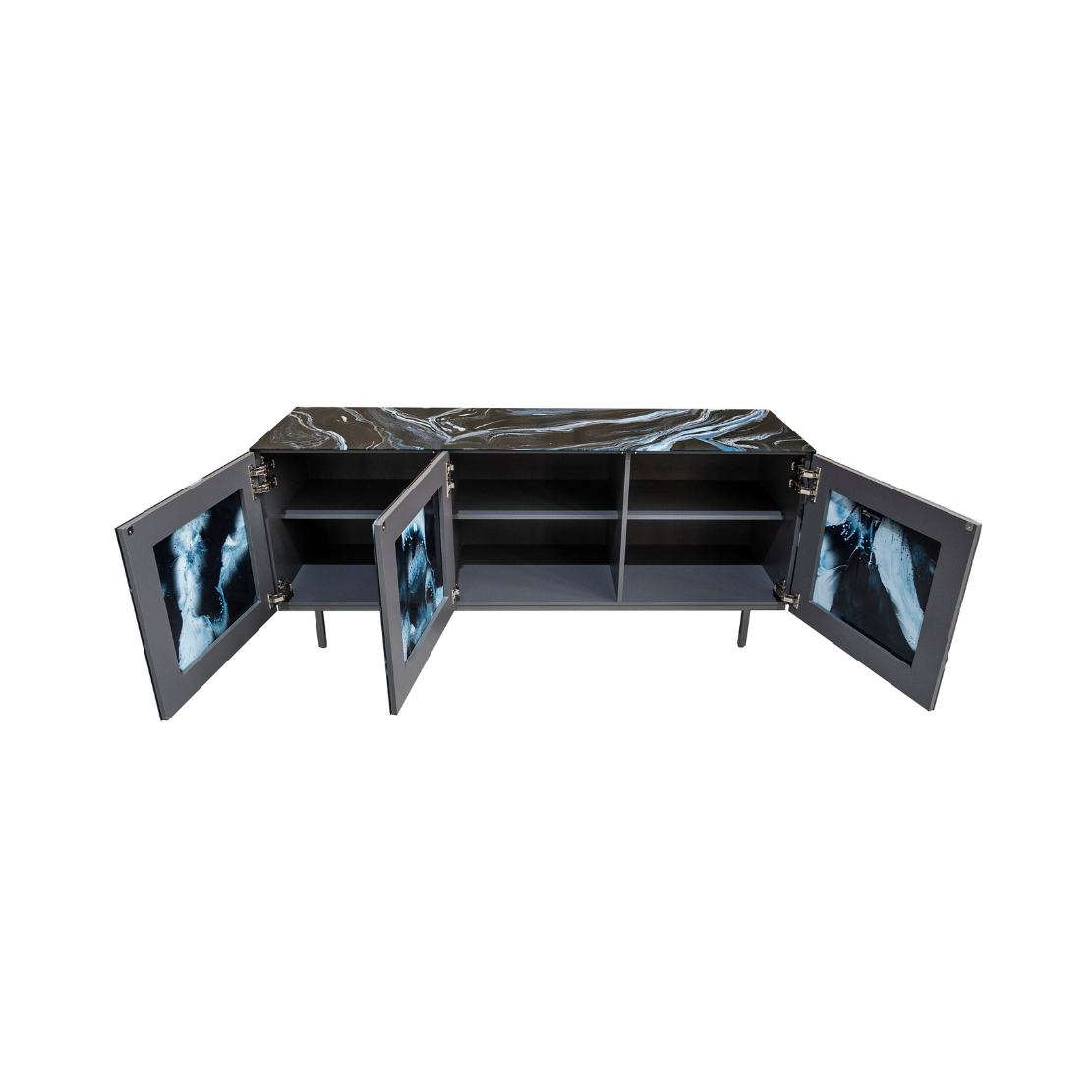 Credenza Nico 3 Door - Art Marmo Deepblue Silver - Graphite